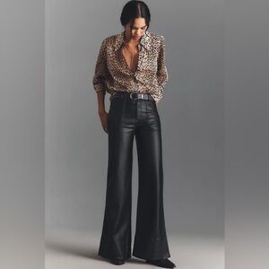 NWT Anthropologie The Rylan Faux Leather Relaxed High-Rise Flare Pants by Pilcro